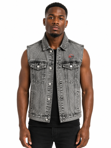 Gilet en jean pour homme 2026, confectionné en denim robuste, coupe sans manches élégante, poches pratiques et ajustement confortable, gilets en jean décontractés - Product Image 1