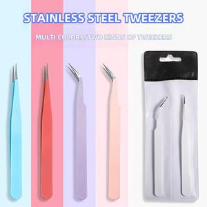 Juego de Pinzas para Pestañas de Acero Inoxidable de Precisión, 8 Piezas, Puntas Inclinadas y Puntiagudas de Colores para Aplicación de Extensiones de Pestañas - Product Image 5
