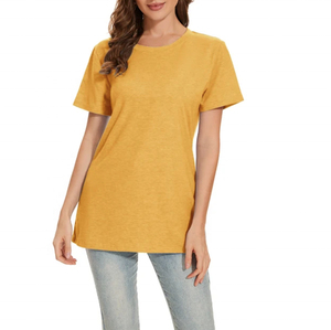 T-shirt blanc à manches courtes et col rond, coupe classique, couleur unie, jersey tricoté décontracté, haut pour femme - Product Image 2