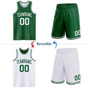 Conjunto de Camiseta y Pantalones Cortos de Baloncesto Reversibles Verde Blanco Nombre del Equipo Número Sublimado Malla Transpirable Ropa Deportiva Unisex para Adultos - Product Image 1