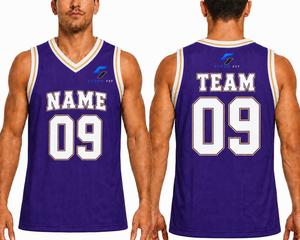 Camiseta de Baloncesto Personalizada para Hombre, Color Morado, Cuello en V, Sin Mangas, Impresión Sublimada, Equipo 09, Malla Transpirable, Corte Regular, 100% Poliéster - Product Image 6