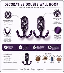 Classic Metal Wall Hook 5x7cm Rust Resistant <b>Double</b> Hook for Clothing Storage - Product Image 5