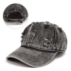 Casquette de baseball unisexe à 6 panneaux en denim délavé, ajustable, style vintage, en sergé de coton - Product Image 5