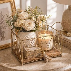 Gold <b>Iron</b> Wire Modern Multifunction Storage Basket with Handles Powder Coated Decorative Base for Kitchen Home - Product Image 3