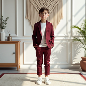 Custom Boys Burgundy 2 Piece Suit Formal Wedding <b>Ring</b> Bearer Party Blazer Pants Set - Product Image 1