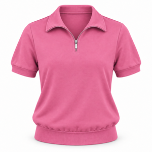 Polo à manches courtes pour femme, couleur unie, décontracté, tricoté, 100% polyester, coupe classique - Product Image 5