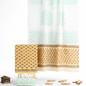 Traje Punjabi Profesional Amarillo y Blanco |   Conjunto de Kurti y Pijama con Estampado Floral Hecho a Mano con Borde |   Conjunto Maestro de Sarong Indio - Product Image 3