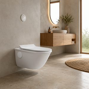 Tendance 2026 WC suspendu sans bride monobloc en porcelaine allongé avec siphon en S/P, réservoir encastré et chasse latérale - Product Image 3