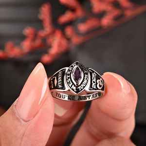 Anillo de Graduación Universitario Personalizado BOJ School Ring 042, Anillo de Colegio Secundario para Ella, con Piedra de Nacimiento, Plata 925, ¡Oferta! - Product Image 1