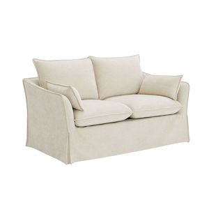 Juego de sala de estar elegante Shane Beige Lino Loveseat con 2 almohadas - Product Image 3
