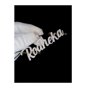 Trendy Hip Hop 925 Silver Rhodium Plated Custom Iced Fine Cursive <b>Initial</b> Letter Name Diamond Pendant Fine <b>Necklace</b> Charm Unisex - Product Image 1