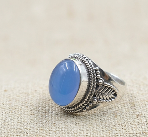 OEM 925 Sterling <b>Silver</b> Blue Chalcedony <b>Statement</b> <b>Ring</b> Handmade Artisan Oval Gemstone <b>Ring</b> Rose Gold Yellow Gold Plated - Product Image 3