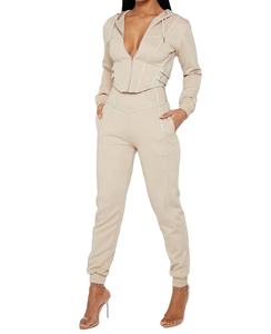 Jersey de mujer Detalle de ribete de cuero Cordones de cuero dobles Corsé Sudaderas con capucha recortadas - Product Image 3