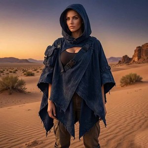 Poncho tactique à capuche fait main, cape techwear, cape utilitaire cyberpunk, châle en toile - Product Image 3