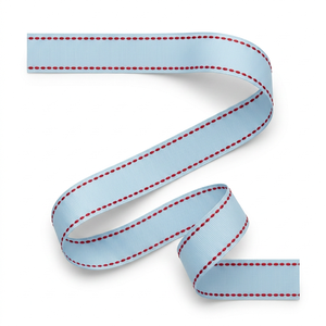 Cinta de grogrén de 25 mm, 100% poliéster, azul polvo con borde rojo cosido, suministro a granel de fábrica OEM, accesorios para bebés, lazos para el pelo, envoltura de regalos - Product Image 2