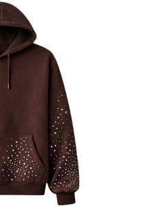 Sudadera con Capucha Marrón Chocolate con Pedrería, Oversize, de Forro Polar Grueso, con Bolsillo Canguro, Fabricante de Ropa Urbana Personalizada para Hombre - Product Image 2