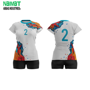 ชุดวอลเลย์บอลหญิงแบบกำหนดเอง แห้งเร็ว พิมพ์ลายเรขาคณิตด้วยเทคนิค Sublimation เสื้อและกางเกงขาสั้น ชุดกีฬาสำหรับทีมหญิง - Product Image 1