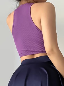 Sujetador deportivo largo para mujer |   Camiseta Deportiva de Punto Acanalado Sin Costuras |   Ropa Deportiva de Alta Elasticidad para Correr sin Restricciones - Product Image 2