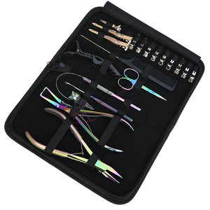 Micro <b>Ring</b> and Installation Hair Extension Tool Bundle with Flat Crimper Bead Remover Tool Hook Loop Tool Sectioning <b>Clips</b> Set - Product Image 1