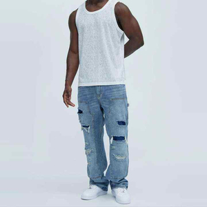 High Quality Men's Baggy <b>Hip</b> Hop Jeans Custom Wide Leg Skater Denim Pants Casual Loose Fit Long Trousers OEM Front Logo - Product Image 6