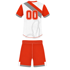 Conjunto de Uniforme de Rugby de Manga Corta en Naranja Brillante, Blanco y Gris, Jersey de Rugby con Cuello Redondo y Estampado Gráfico, Pantalones Cortos con Cordón Ajustable, Rendimiento Atlético - Product Image 2