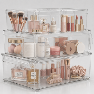 Premium Clear Cosmetic Organizer <b>Boxes</b> for Makeup Accessories, Lipsticks, Brushes & <b>Vanity</b> Counter Storage - Product Image 1