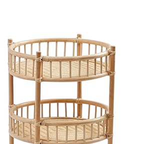 Boho Chic Natural Rattan Shelving Beautiful Round Basket Motif Mobile <b>Cart</b> Children Toy Organizer Lightweight Display Rack - Product Image 3