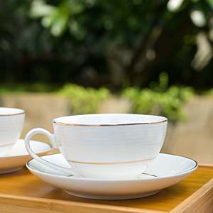 Service à thé Orbit blanc-doré en porcelaine fine, lot de 6 tasses en céramique - Product Image 5