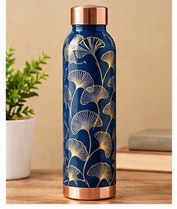 Artistic Black <b>Copper</b> <b>Water</b> <b>Bottle</b> With Lid And White Floral Etched Pattern Leak Proof Drinkware - Product Image 6