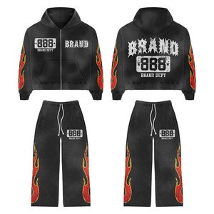 Conjunto Deportivo de Tallas Grandes a la Moda: Sudadera con Cremallera y Estampado Serigrafiado y Pantalones Acampanados - Product Image 1