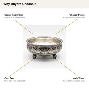 Bol Urli indien en aluminium gaufré fait main de 28 cm, couleur argent antique, de la marque WB Inc, pour les centres de table et décorations de mariage et d'hôtel - Product Image 5