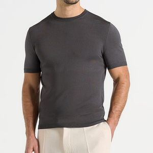 Camiseta de Punto de Manga Corta para Hombre, Cuello Redondo, Corte Regular, Color Sólido, Estilo Casual - Product Image 1