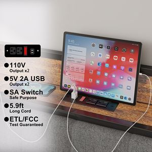 Struttura letto matrimoniale con piattaforma in metallo grigio, testiera imbottita e stazione di ricarica integrata - Product Image 6