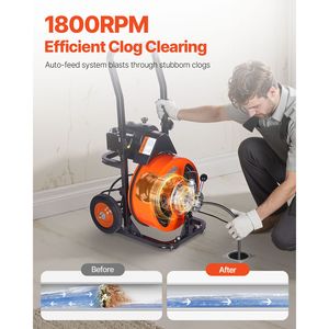 Macchina per la pulizia delle fognature con alimentazione automatica, 30,5 m x 3/8 pollici, con 4 lame e fresa ad aria compressa - Product Image 2