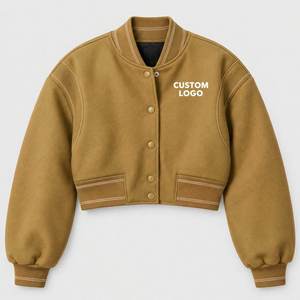 Veste en coton lavé pour femme, coupe courte et oversize, col montant, manches longues, effet délavé personnalisé, style vintage streetwear automne - Product Image 3