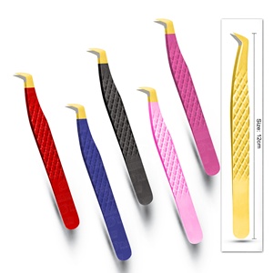 Pinces à épiler professionnelles en acier inoxydable avec grip diamanté pour extensions de cils, logo personnalisé, pinces à cils individuelles avec logo personnalisé - Product Image 5