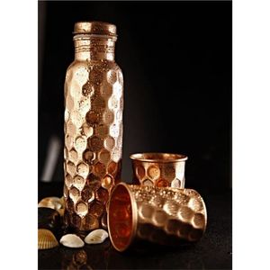 Handmade Hammered Pure Copper Water <b>Bottle</b> 1000ml Ayurvedic Health Benefits Leak-Proof Copper Vessel For Gym Sports Yoga Office - Product Image 6