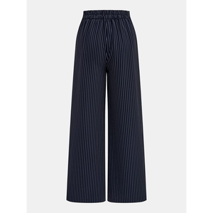 Ensemble coordonné deux pièces en rayures fines linéaires bleu marine, comprenant un haut peplum asymétrique à nouer et un pantalon large à jambes larges, style Meridian Wrap - Product Image 5