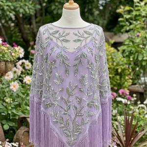 Blusa Vintage con Cuentas Hechas a Mano, Hombros Descubiertos, con Patrones Étnicos Florales y Geométricos, 100% Poliéster para Mujer, para Bodas/Fiestas - Product Image 1