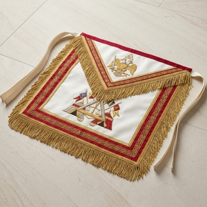 Custom Embroidered Leather <b>White</b> Masonic <b>Apron</b> with Gold Fringe Red Trim Double Headed Eagle Freemason Regalia Luxury - Product Image 2