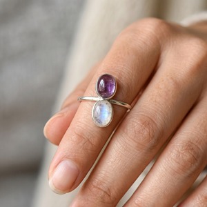 Moonstone and Labradorite Open <b>Ring</b> 925 <b>Sterling</b> <b>Silver</b> <b>Adjustable</b> Gemstone <b>Ring</b> Handmade Boho Jewelry for Women Gift For Her - Product Image 6