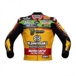 Men’s Rawasaki Cowhide Leather <b>Racing</b> <b>Jacket</b>/Chaqueta MotoCP Style CE Level 2 Armor Motorcycle Track Riding Protective Gear CE - Product Image 1
