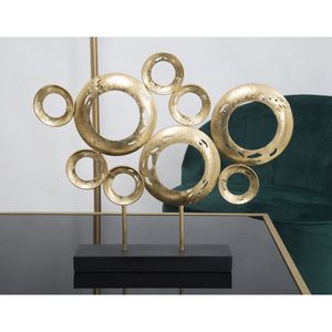 Sculpture géométrique moderne en aluminium de luxe faite à la main, anneaux en laiton plaqué or sur base en marbre, décoration de salon - Product Image 1