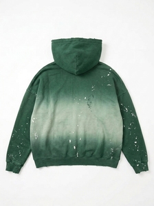Sudadera con capucha verde desgastada para hombre, estilo oversize, de moda urbana, personalizada, de forro polar, informal - Product Image 2