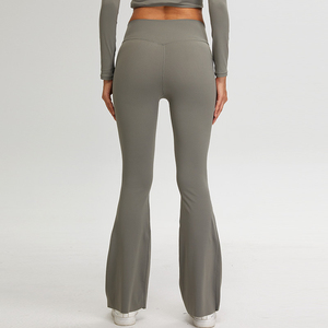<b>High</b> <b>Waist</b> <b>Flared</b> Leg Yoga <b>Leggings</b> Full Length Solid Burgundy Spandex Nylon Seamless Four-Way Stretch Elastic <b>Waist</b> - Product Image 3