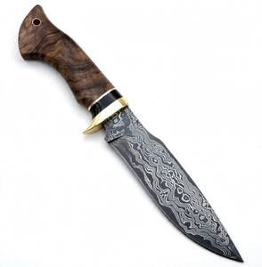 Herramienta utilitaria pesada de acero damasco forjado a mano, personalizada OEM, con mango de madera Burl y protector de latón. - Product Image 2