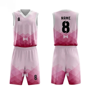 Pink Geometric Sublimated Basketball Jersey Set V-Neck Sleeveless Moisture Wicking Adult Unisex Uniform - Product Image 6