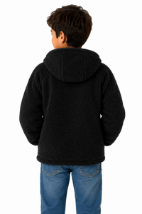 <b>Boys</b> Black Teddy Fleece Hooded Jacket Winter Warm Sherpa Hoodie Kids Zip <b>Up</b> Jacket Soft Plush Winter Coat Stylish <b>Boys</b> Outerwear - Product Image 3