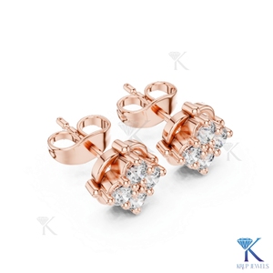 Boucles d'oreilles clous vintage en diamant de laboratoire, motif boussole, avec grappe de 4 pierres taille brillant, en or massif 14K 18K, bijoux de luxe pour femme, mariage - Product Image 5