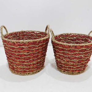 Panier de rangement bohème en jonc de mer, corbeille tressée à la main avec poignées pour vêtements, linge, chambre et décoration intérieure - Product Image 6